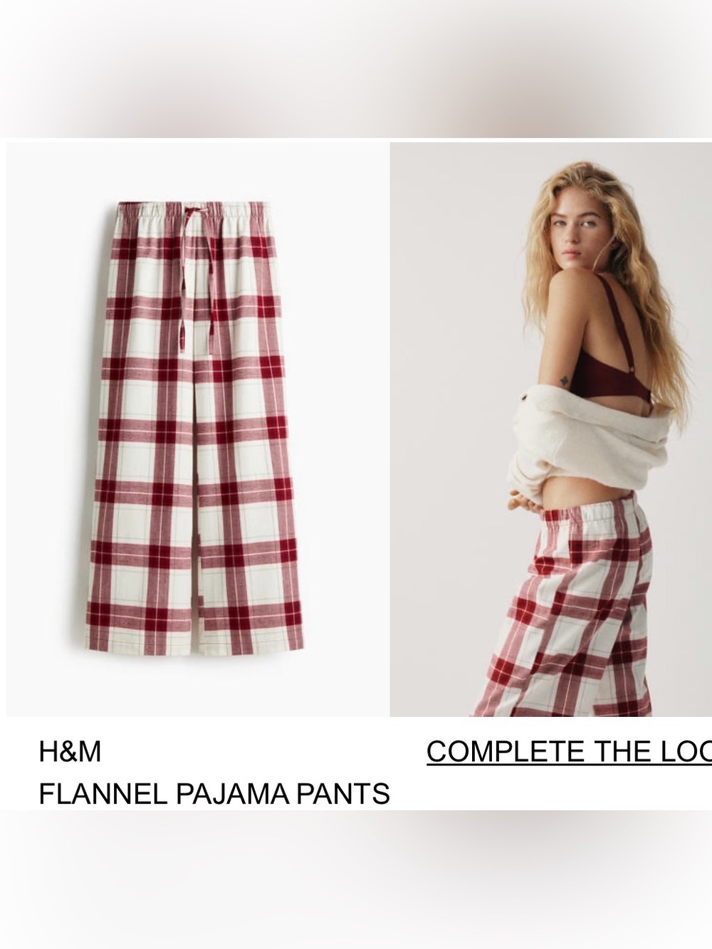 H&M Red and White Plaid Flannel Lounge Pants